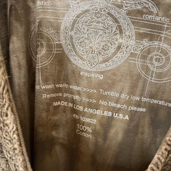 Glima Brown Tie Dye Shirt Womens Size L 3/4 Sleeve Hippie Boho Crochet Neck - Picture 5 of 9